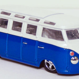Vintage Volkswagen Microbus: White and Blue - Front Right