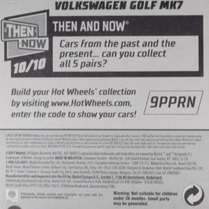 Hot Wheels Volkswagen Golf Mk7: 2018 #21 Card Rear