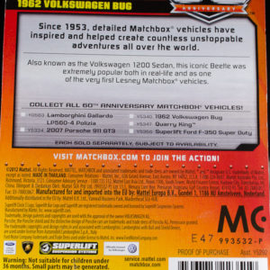Matchbox 1962 Volkswagen Beetle: 2013 60th Card Rear
