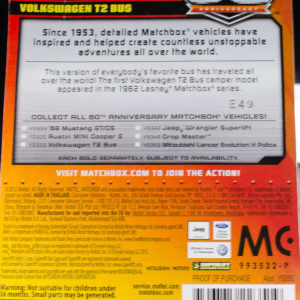 Matchbox Volkswagen T2 Bus: 2013 Matchbox 60th Anniversary Card Rear
