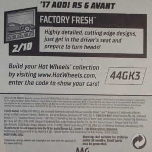 Hot Wheels '17 Audi RS 6 Avant 2019 #214 Factory Fresh - Card Rear
