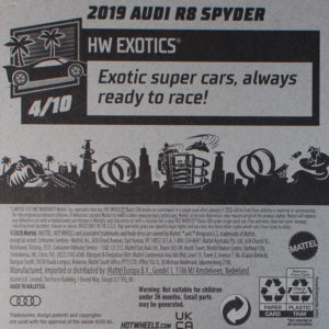 Hot Wheels 2019 Audi R8 Spyder 2021 211 HW Exotics PR5 - Card Rear