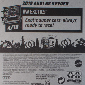 Hot Wheels 2019 Audi R8 Spyder 2021 211 HW Exotics PR5 - Card Rear