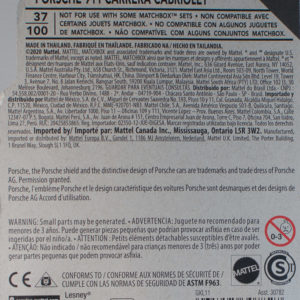 Matchbox Porsche 911 Carrera Cabriolet 2020 #37 MBX City - Card Rear