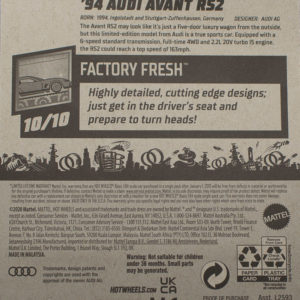 Hot Wheels '94 Audi Avant RS2 2021 157 Factory Fresh Blue - Card Rear