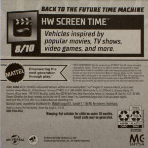 Hot Wheels Back to the Future Time Machine: 2022 #167 HW Screen Time - Card Rear
